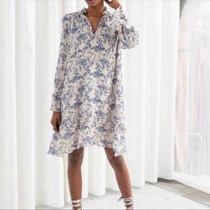 Ruffle Collar Cloud Print Mini Dress